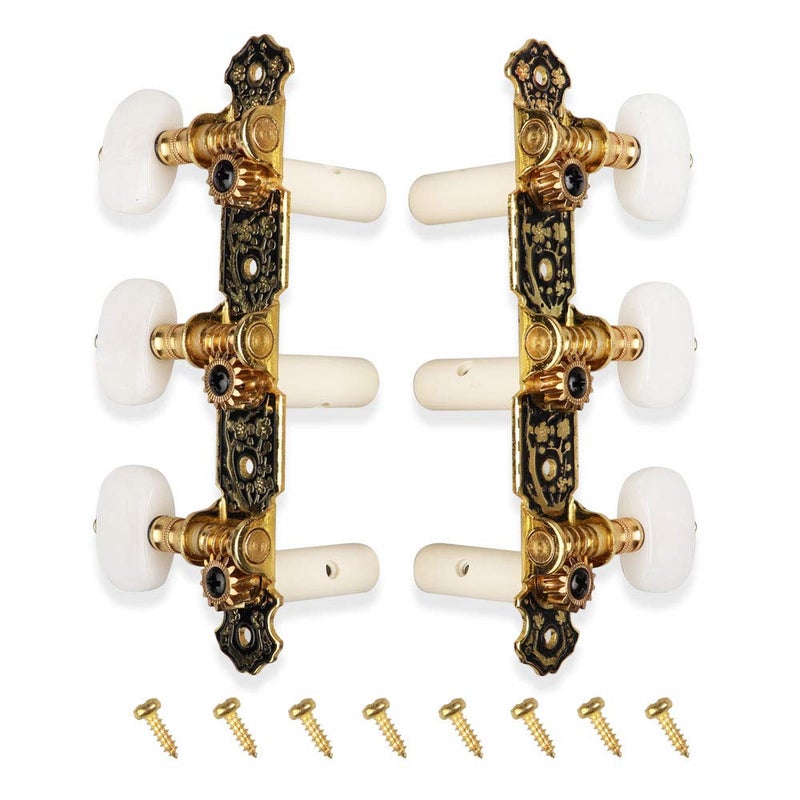 Mr.Power Guitar Tuners Machine Heads 3+3 Set Tuning Keys String Pegs for Classical Guitar (Short Black, White Button) - Image 1